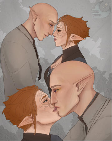 Solas and Inquisitor Lavellan OC from Dragon Age: Inquisition
